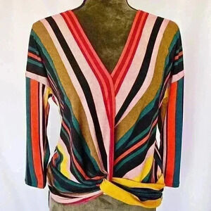 ✨Like New✨ Express Twist Front Striped V-Neck Blouse, Multi, Size S